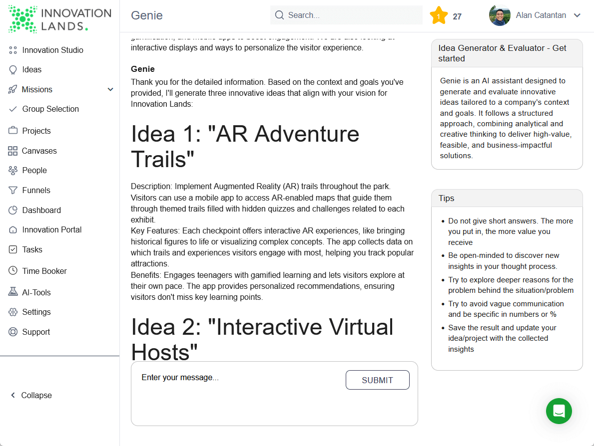 idea generator and evaluator output