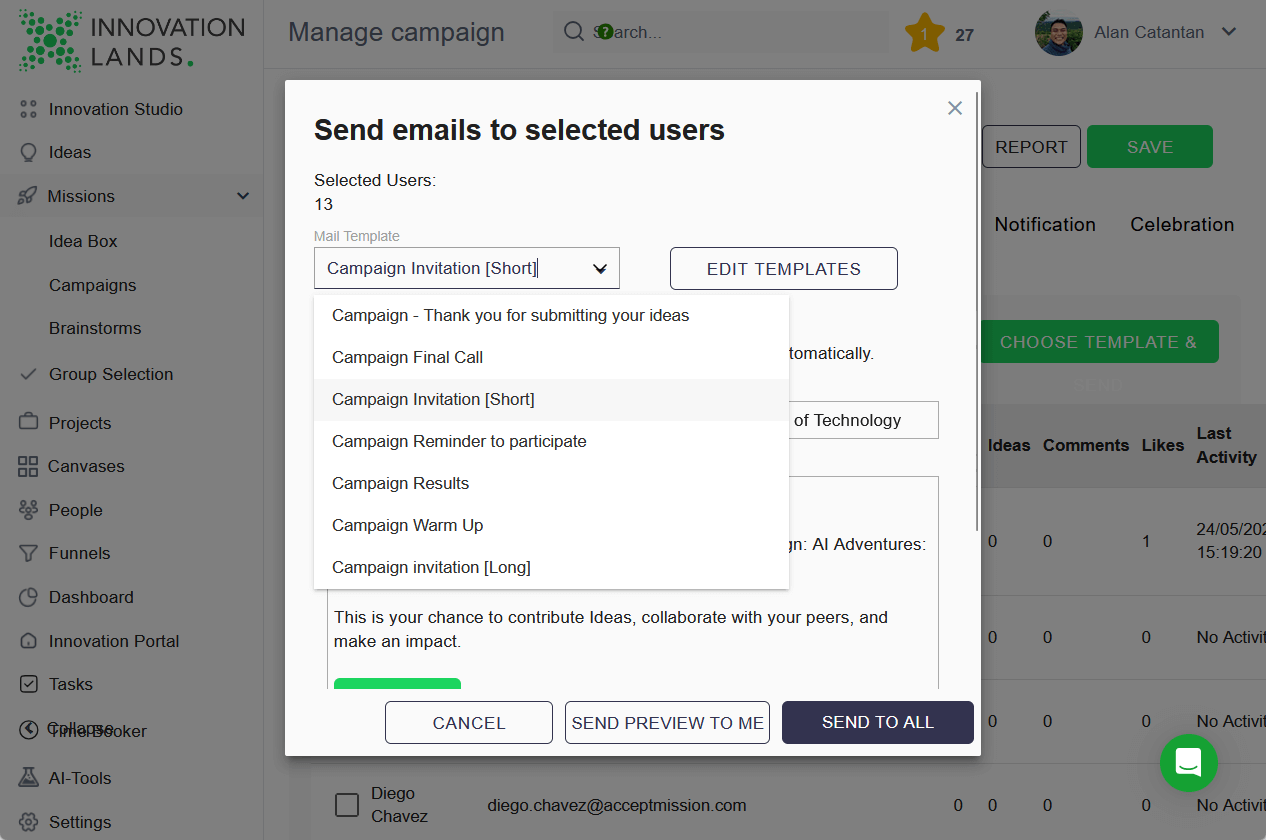 send emails to selected users