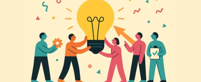 Team die samenwerkt aan een groot idee conceptillustratie