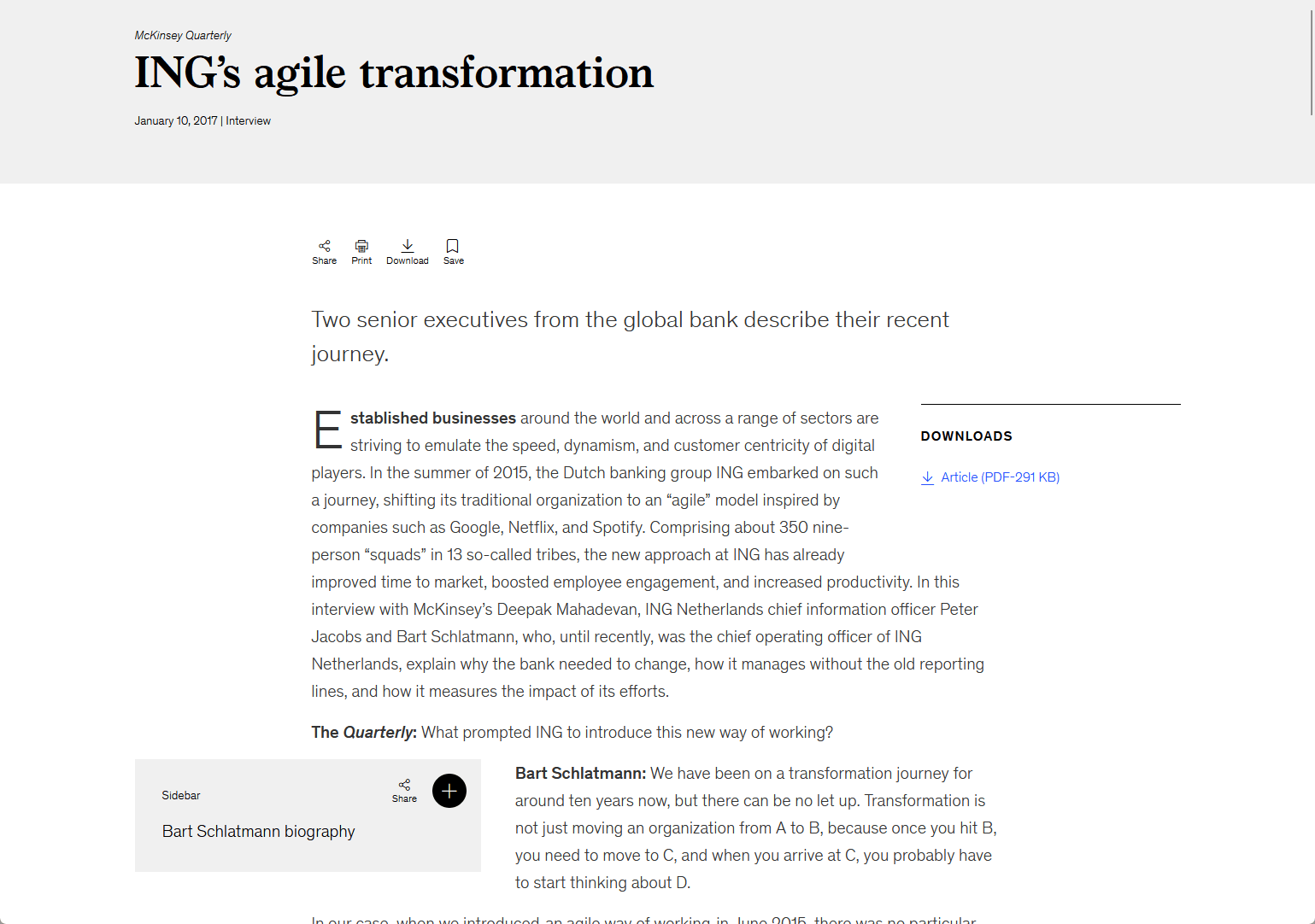 Artikel over de agile transformatie van ing bank