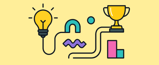 Illustratie van een idee dat een pad volgt naar een trofee