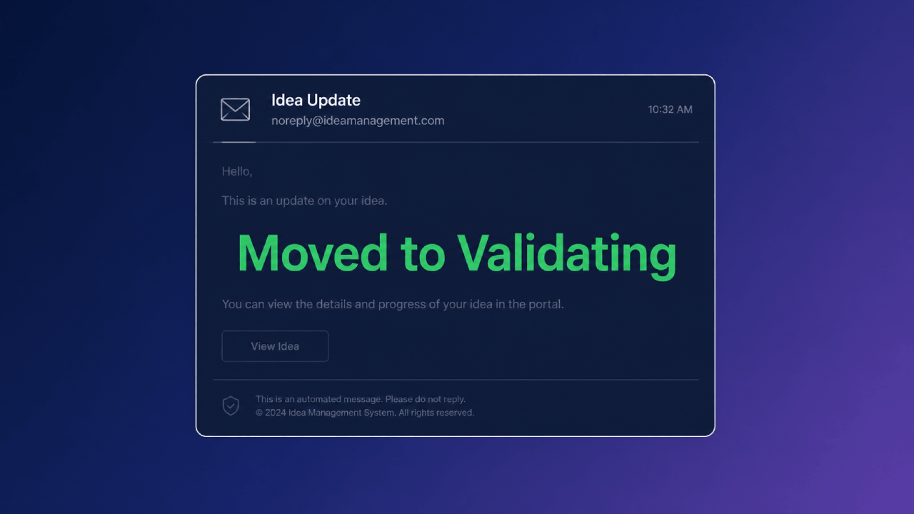 Minimale notificatie-e-mailkaart met de fasenaam Naar valideren verschoven als dominant element, ter illustratie dat de fasenaam in een notificatie de volledige boodschap is